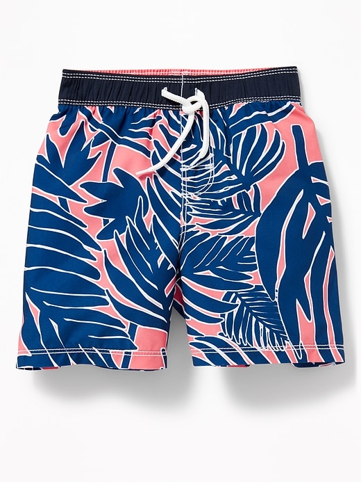 View large product image 1 of 2. Palm-Leaf Print Swim Trunks for Toddler Boys