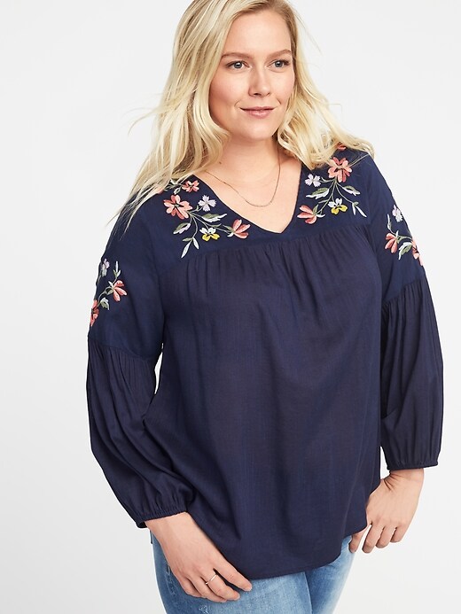 Image number 1 showing, Plus-Size Embroidered V-Neck Blouse