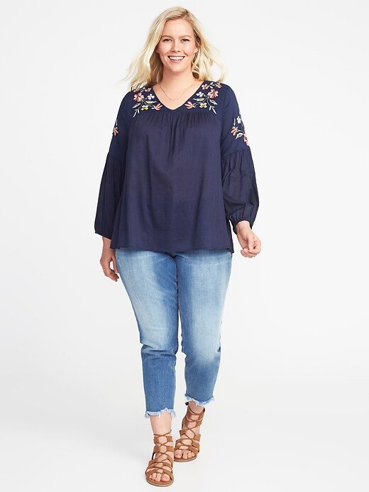 Image number 3 showing, Plus-Size Embroidered V-Neck Blouse