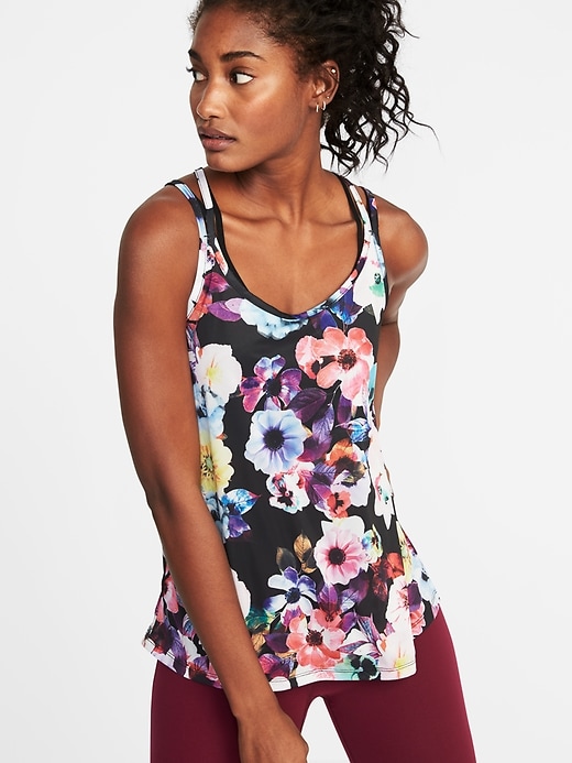 Image number 1 showing, Strappy Floral-Print Performance Tank for Women