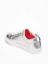 View large product image 3 of 3. Silver-Metallic Sneakers for Girls