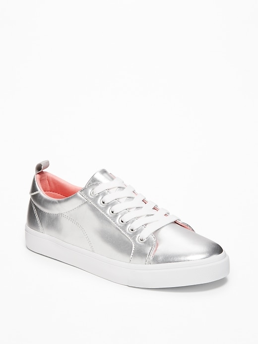 View large product image 1 of 3. Silver-Metallic Sneakers for Girls