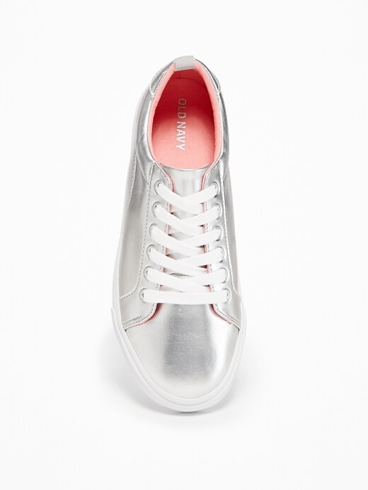 View large product image 2 of 3. Silver-Metallic Sneakers for Girls