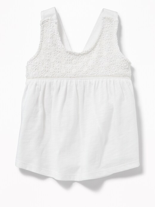 View large product image 1 of 1. Crochet-Lace Yoke Tank for Toddler Girls