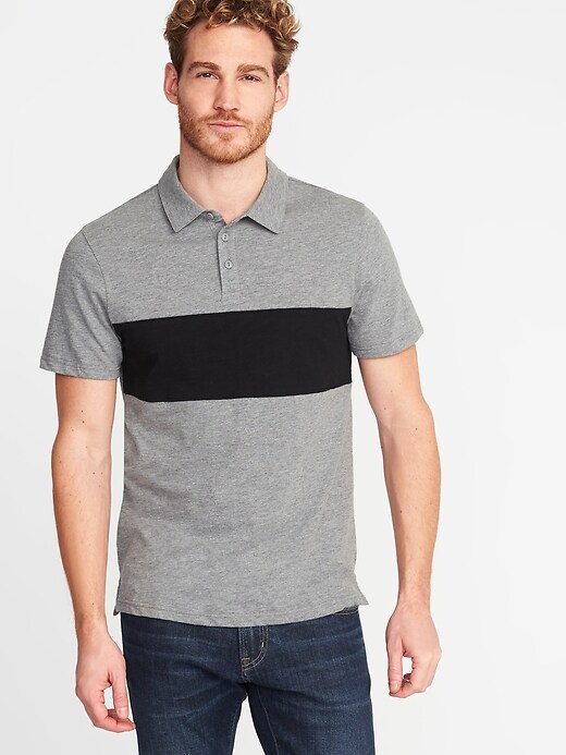 View large product image 1 of 1. Color-Block Slub-Knit Polo