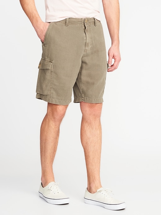 View large product image 1 of 1. Linen-Blend Cargo Shorts - 10 inch inseam