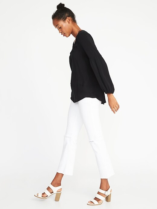 Image number 3 showing, Relaxed Split-Neck Shirred Blouse for Women