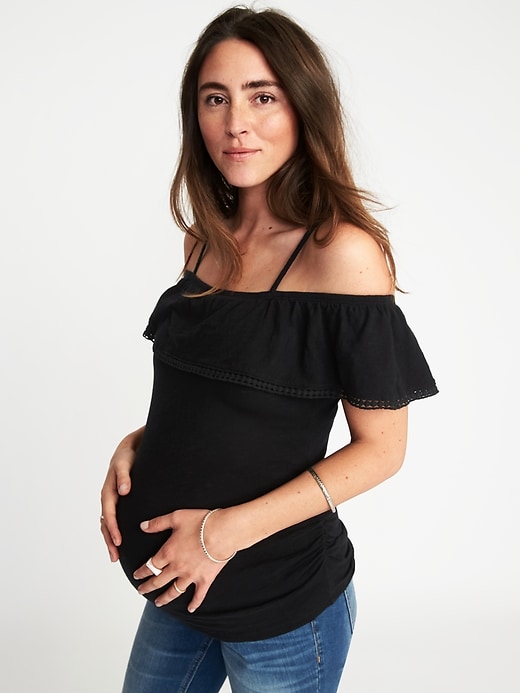 View large product image 1 of 1. Maternity Ruffled Off-the-Shoulder Top