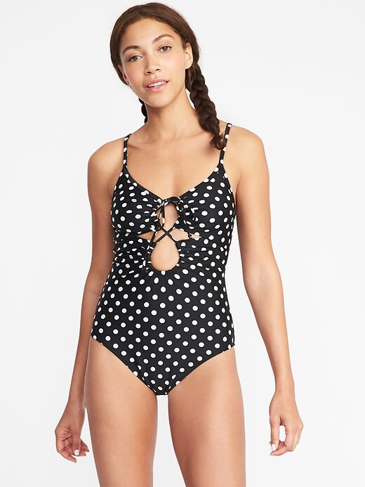 Image number 1 showing, Ruched Lace-Up Swimsuit for Women