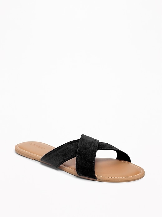 View large product image 1 of 1. Sueded Cross-Strap Slide Sandals for Women