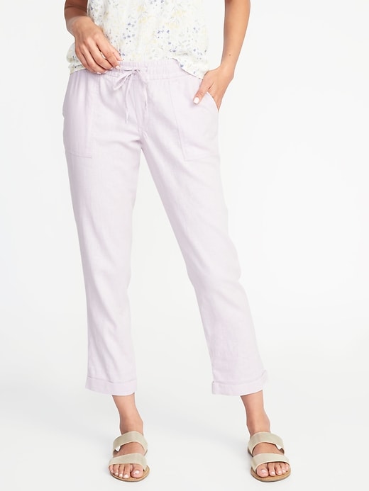 View large product image 1 of 1. Mid-Rise Linen-Blend Cropped Pants for Women