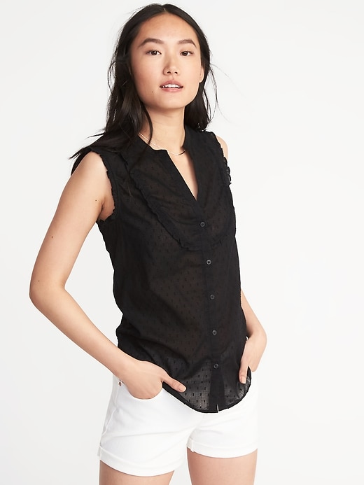 Image number 1 showing, Sleeveless Ruffle-Trim Dobby Top for Women