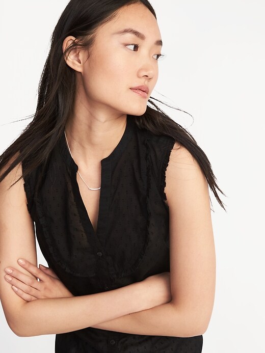 Image number 4 showing, Sleeveless Ruffle-Trim Dobby Top for Women