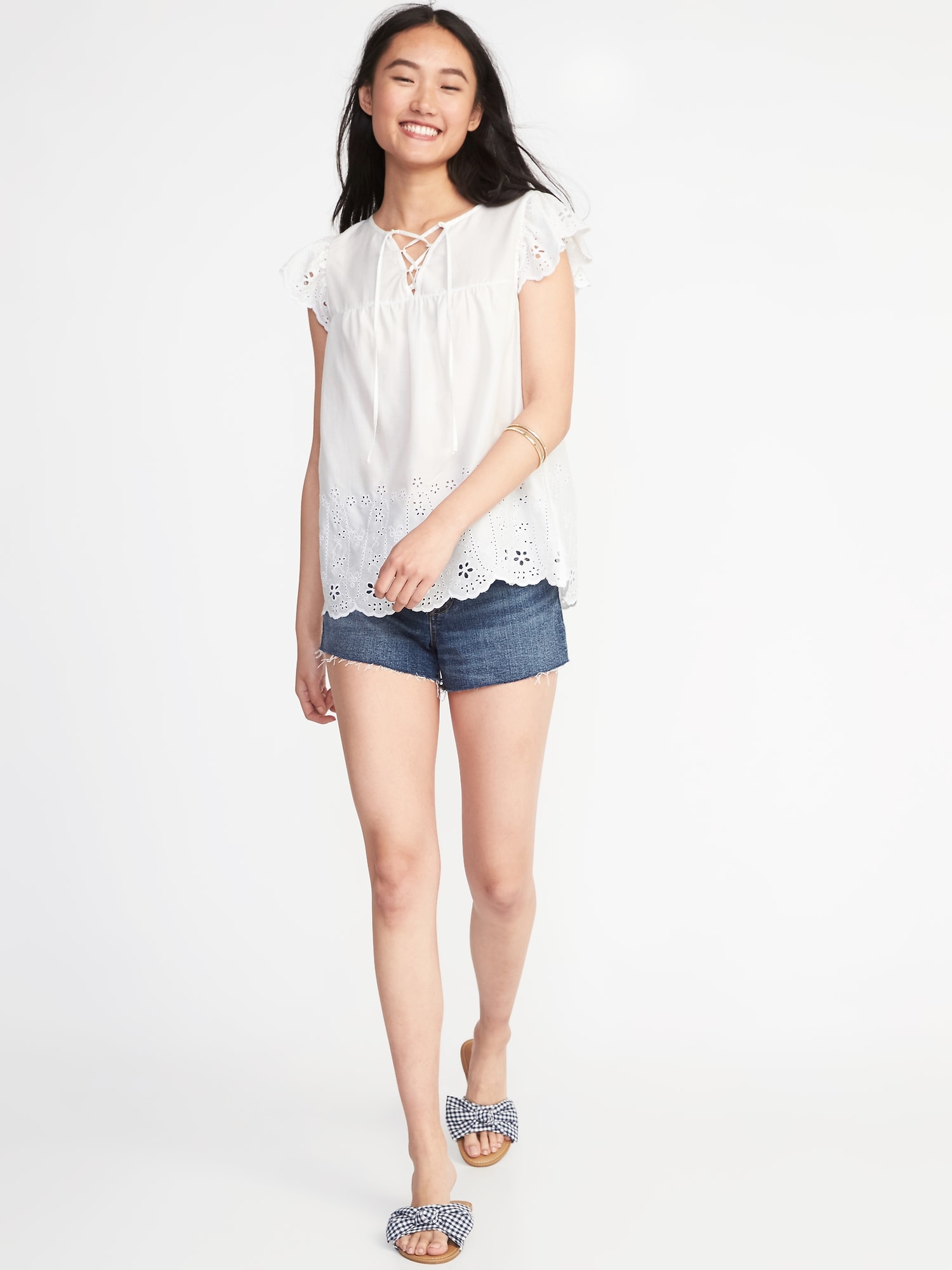 Relaxed Lace-Yoke Cutwork Blouse for Women | Old Navy