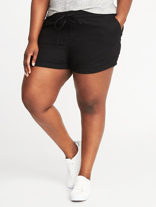 View large product image 1 of 2. Mid-Rise Plus-Size Linen-Blend Pull-On Shorts
