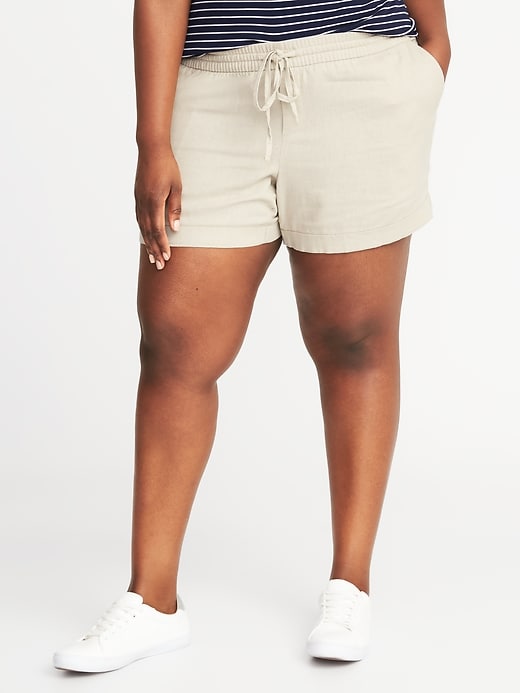 View large product image 1 of 1. Mid-Rise Plus-Size Linen-Blend Pull-On Shorts