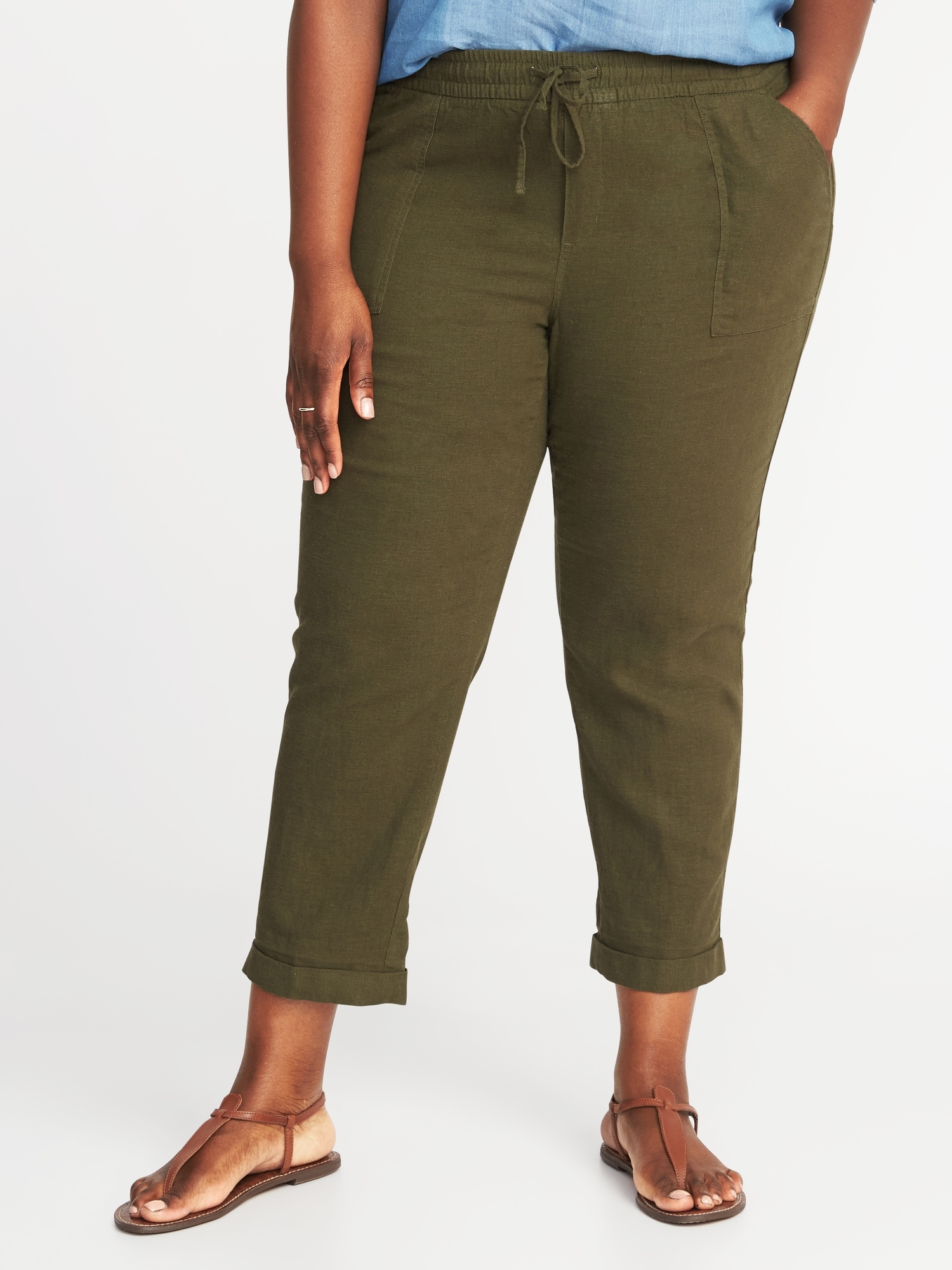 Mid-Rise Plus-Size Linen-Blend Cropped Pants
