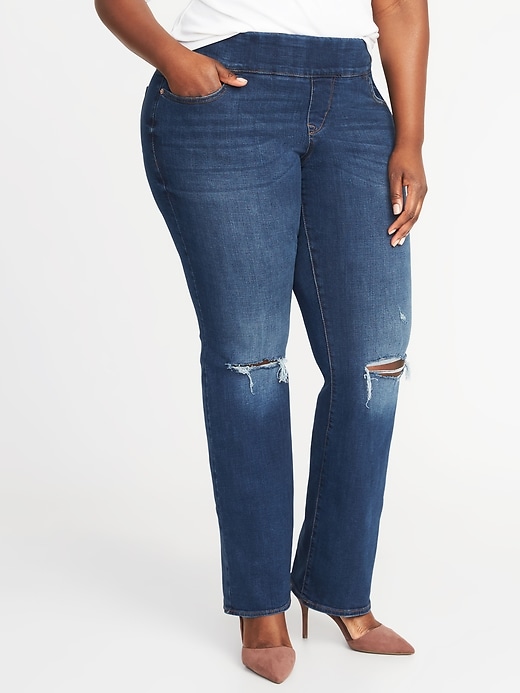 Image number 1 showing, High-Rise Plus-Size Pull-On Boot-Cut Jeans