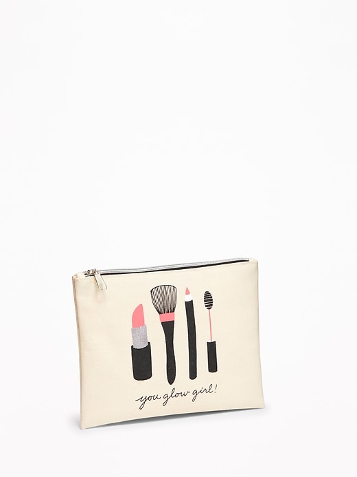 View large product image 1 of 1. Printed Canvas Cosmetics Bag for Women