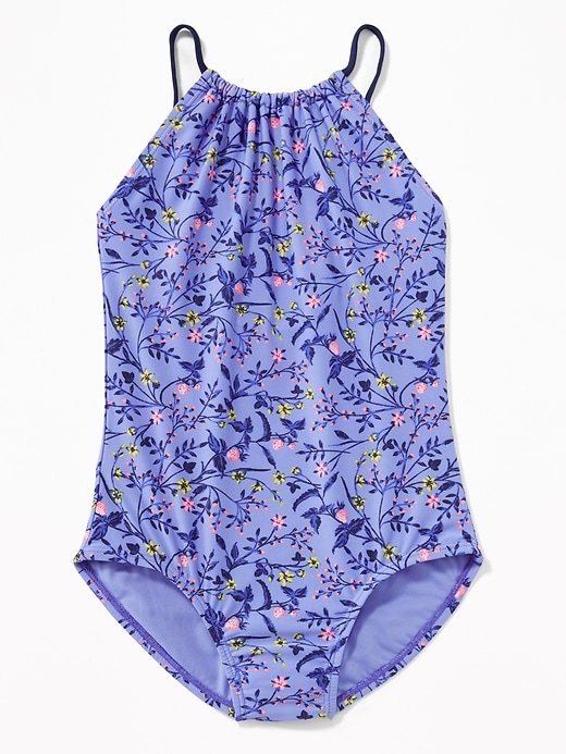 View large product image 1 of 1. Printed High-Neck Swimsuit for Girls
