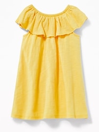 View large product image 3 of 3. Ruffle-Neck Slub-Knit Swing Dress for Toddler Girls