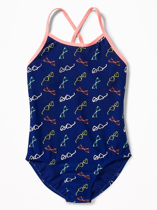 View large product image 1 of 1. Printed Keyhole-Back Swimsuit for Girls