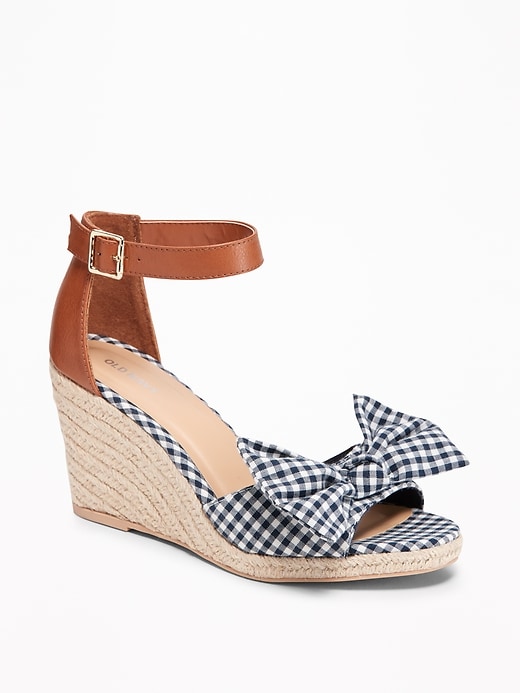 Image number 1 showing, Gingham Bow-Tie Espadrille Wedges for Women