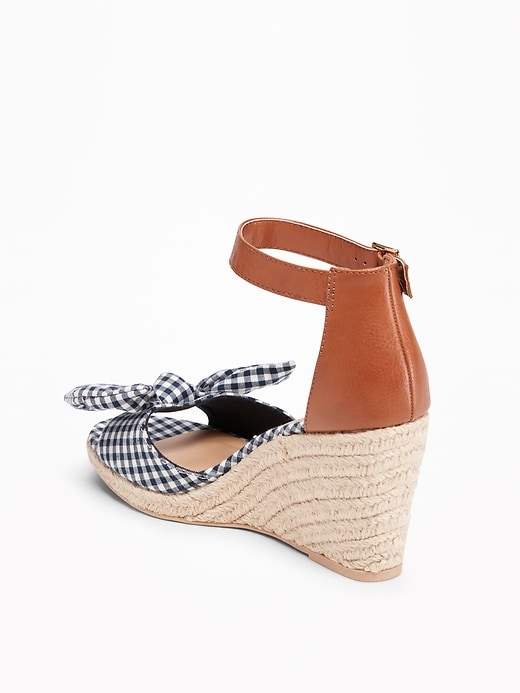 Image number 4 showing, Gingham Bow-Tie Espadrille Wedges for Women