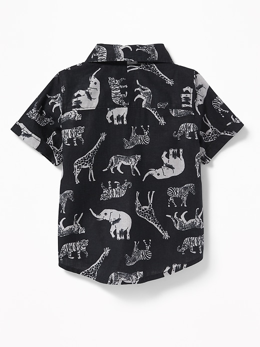 View large product image 2 of 4. Safari Animal-Print Linen-Blend Shirt for Toddler Boys