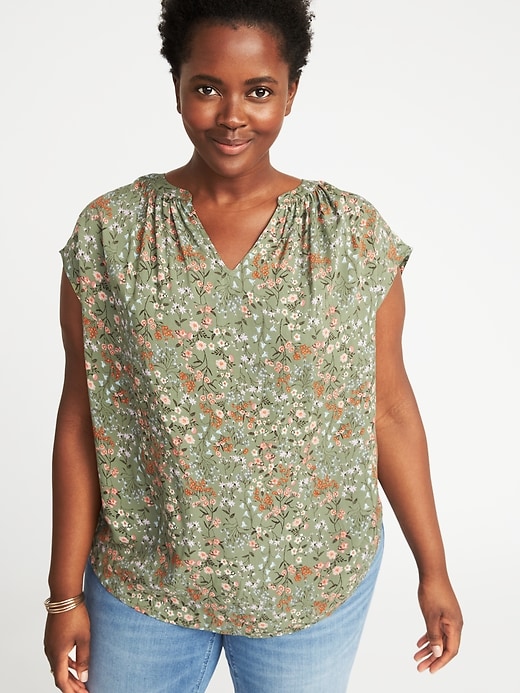 View large product image 1 of 1. Plus-Size Split-Neck Cocoon Top