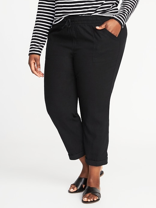 View large product image 1 of 3. Mid-Rise Plus-Size Linen-Blend Cropped Pants