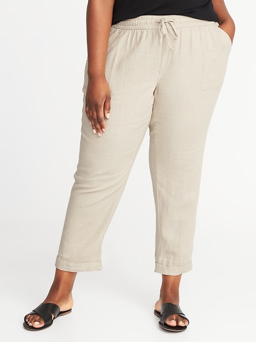 Mid-Rise Plus-Size Linen-Blend Cropped Pants | Old Navy