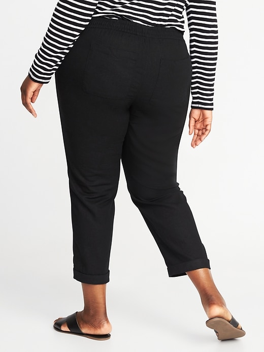View large product image 2 of 3. Mid-Rise Plus-Size Linen-Blend Cropped Pants