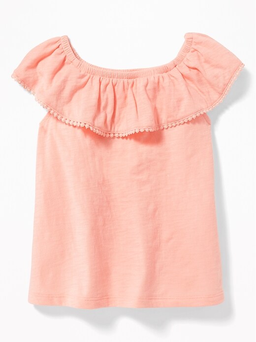View large product image 1 of 3. Slub-Knit Off-the-Shoulder Pom-Pom Top for Toddler Girls