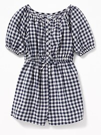 View large product image 3 of 3. Gingham Linen-Blend Romper for Toddler Girls
