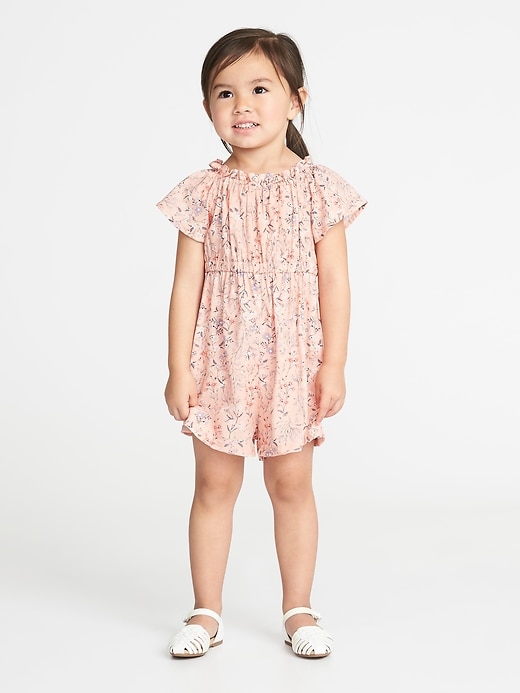 View large product image 1 of 3. Ruffled Floral-Print Romper for Toddler Girls