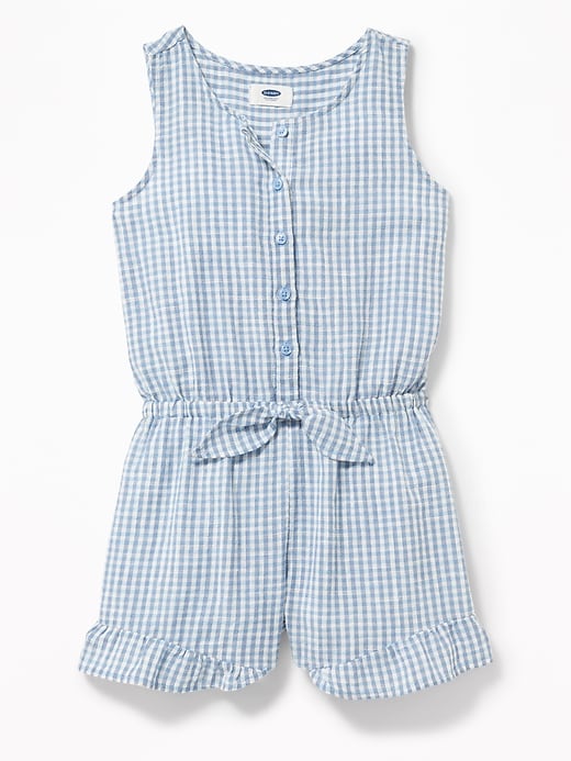 View large product image 1 of 3. Gingham Cinched-Waist Romper for Girls