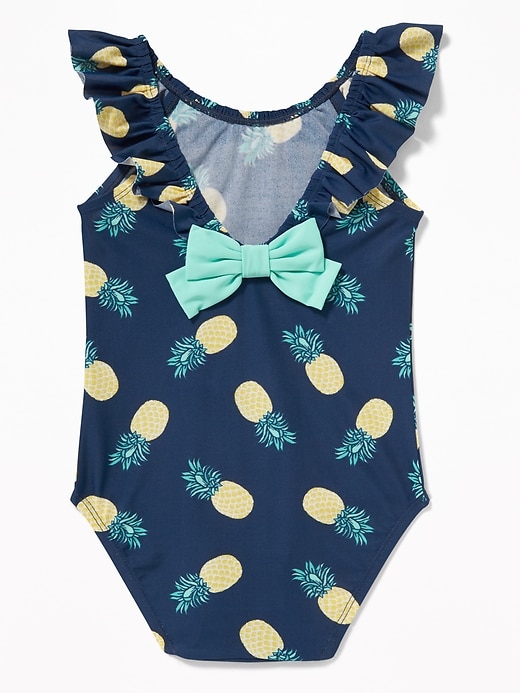 View large product image 2 of 2. Printed Ruffle-Neck Bow-Back Swimsuit for Toddler Girls