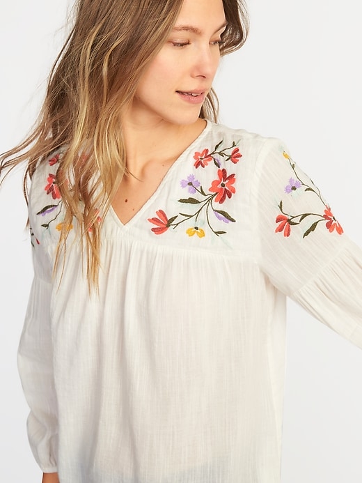 Image number 4 showing, Relaxed Floral-Embroidered Blouse for Women