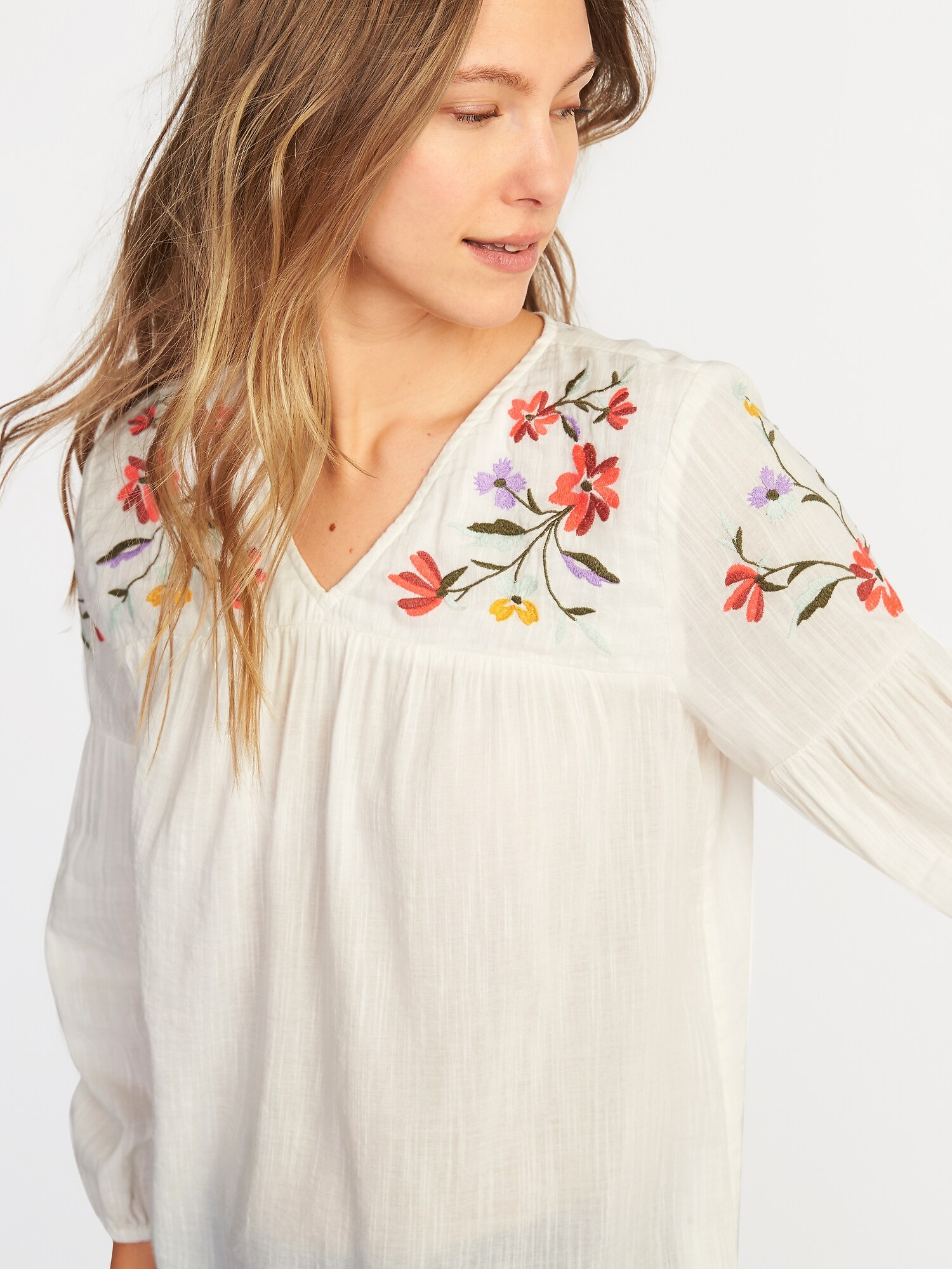 Relaxed Floral-Embroidered Blouse for Women | Old Navy