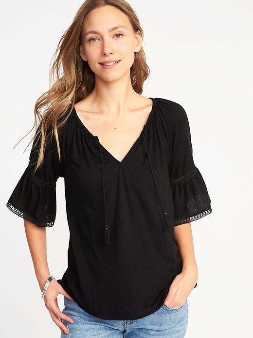 Image number 1 showing, Crinkle-Jersey Bell-Sleeve Top for Women