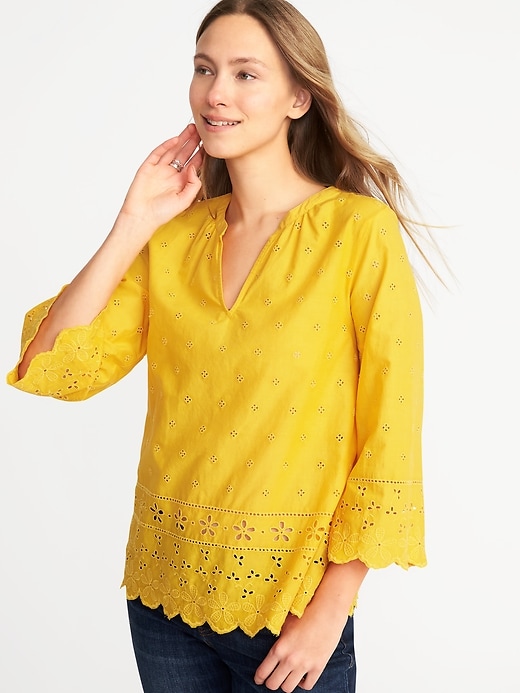 Relaxed Bell-Sleeve Cutwork Blouse for Women | Old Navy