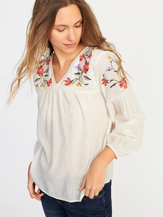 Image number 1 showing, Relaxed Floral-Embroidered Blouse for Women