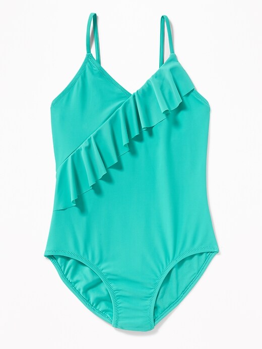 View large product image 1 of 1. Ruffle-Trim One-Piece Swimsuit for Girls