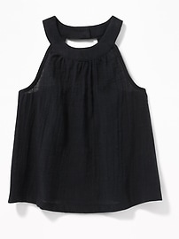 View large product image 4 of 4. High-Neck Slub-Weave Swing Tank for Toddler Girls