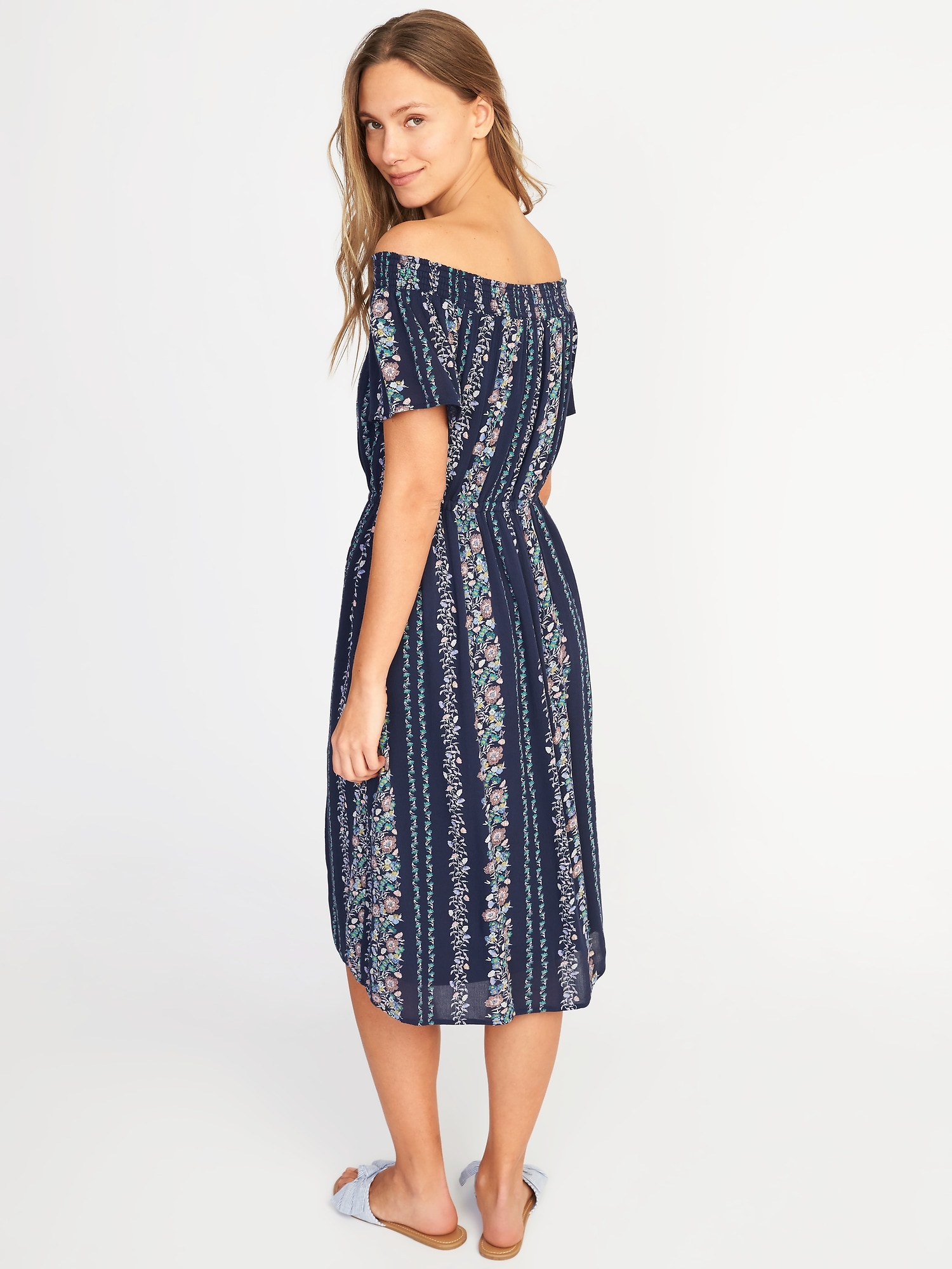 Off-the-Shoulder Waist-Defined Midi Dress for Women | Old Navy