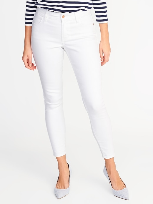 View large product image 1 of 3. Mid-Rise Super Skinny White Ankle Jeans for Women