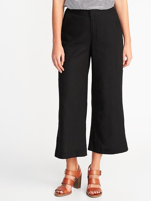 View large product image 1 of 3. High-Rise Linen-Blend Wide-Leg Cropped Pants for Women