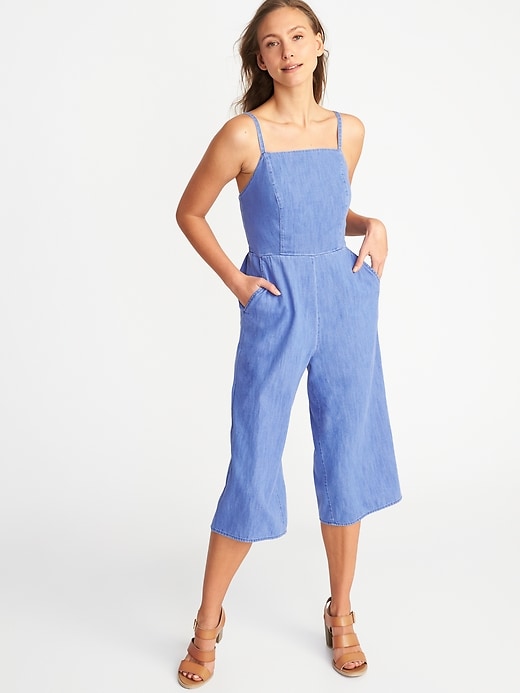 Image number 1 showing, Sleeveless Chambray Cami Jumpsuit for Women