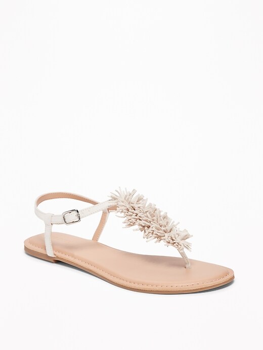 View large product image 1 of 1. Sueded Fringe T-Strap Sandals for Women